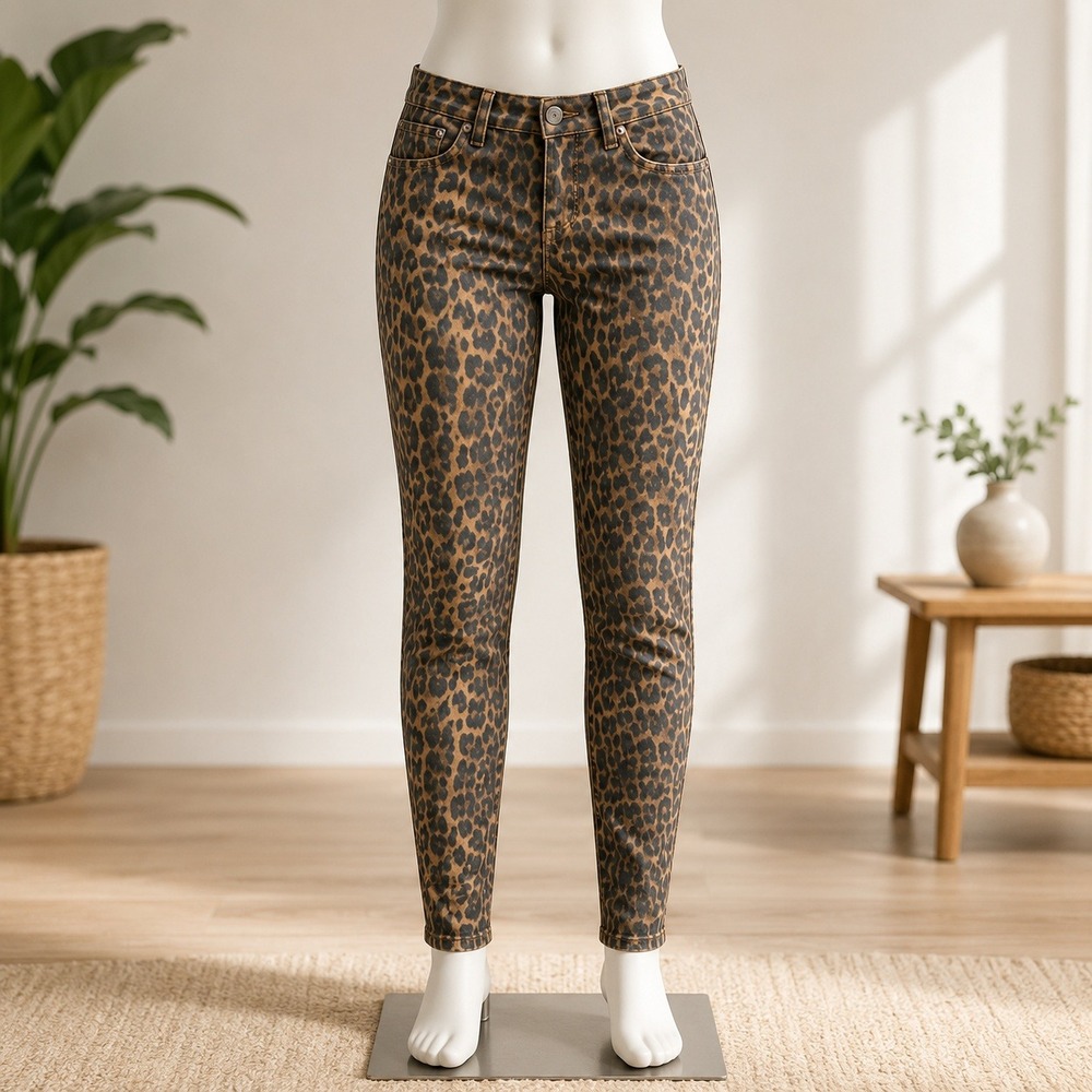 Roz‎ & Ali Leopard Print Pants Womens Size 6 Brown Cheetah Stretch Slim Leg 1667